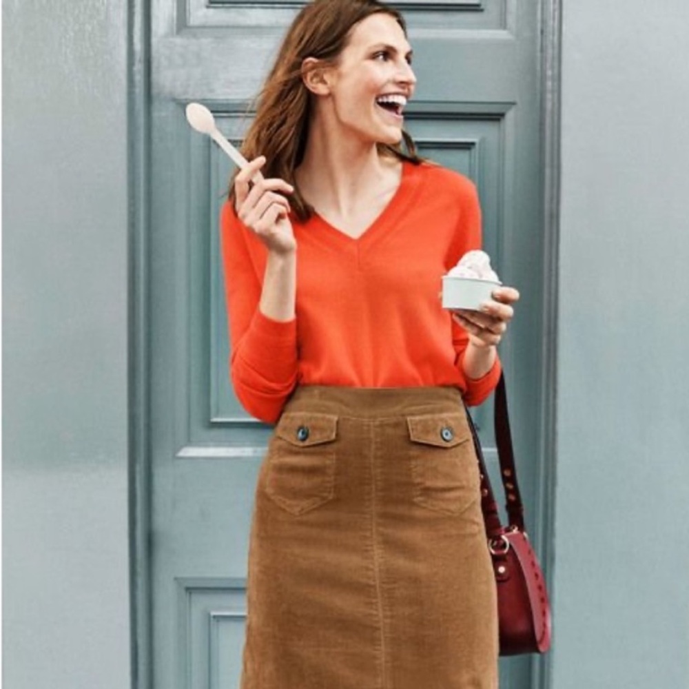 •BODEN• Brown Corduroy A-Line Skirt Size 10R Retro Pockets
